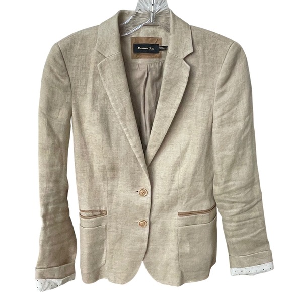 Massimo Dutti FLAX Linen Blazer Beige Women's M Tailored Classic Workwear Chic - Picture 9 of 16